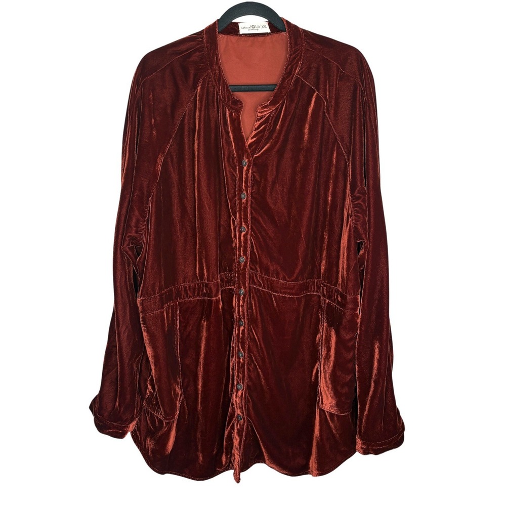 Natural Life Boho Velvet Button Tunic Top XXL Lagenlook Oversized Holiday Rust